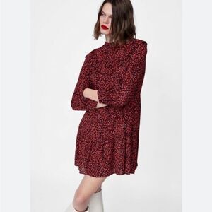 Zara Red and Black Long Sleeve Dress